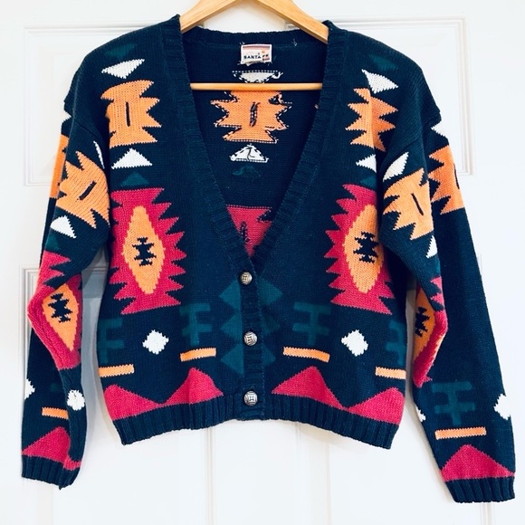 Santa Fe Sweaters - VTG SANTA FE Southwest Patterned Cardigan